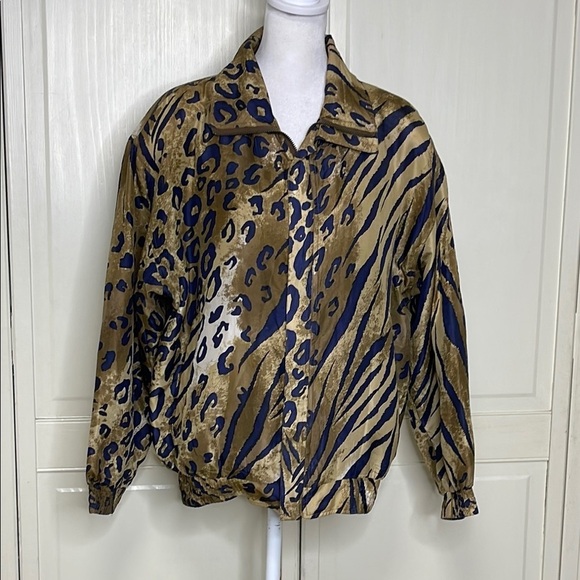 Vintage Fuda International Women’s Silk Animal Print Jacket Shoulder Pads Sz S - Picture 1 of 12